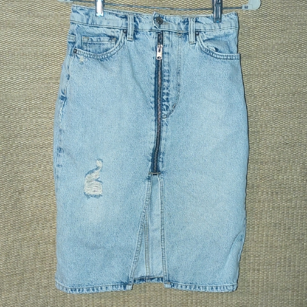 All Saints Light Blue Denim Pencil Skirt 4